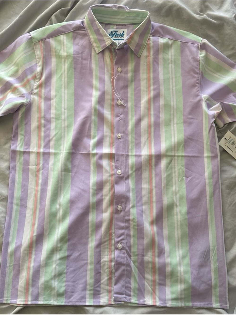 Macy's Lavender, Mint & Pink Striped Short-Sleeve Button-Down Shirt